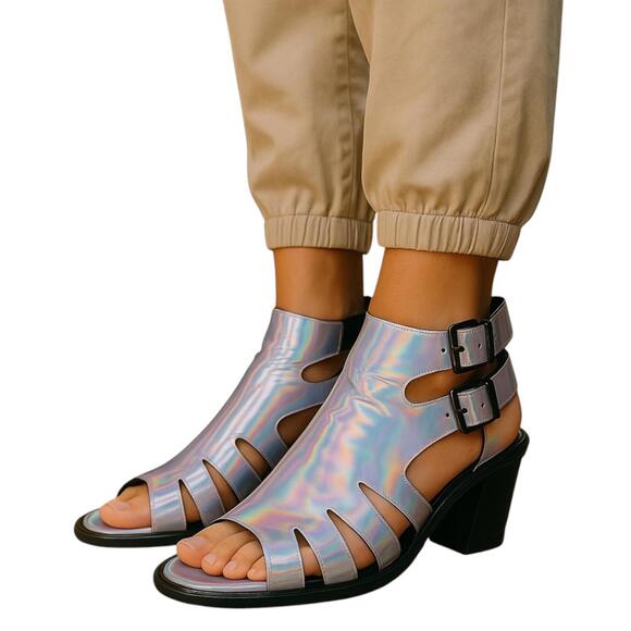 MIISTA Womens Metallic Jelly Shona Heels Adjustable Straps Size 37 - Picture 1 of 9